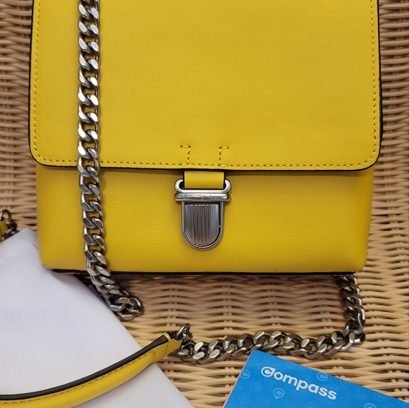 LIKE NEW Calvin Klein leather yellow satchel crossbody handbag w/dustcover - Picture 2 of 10